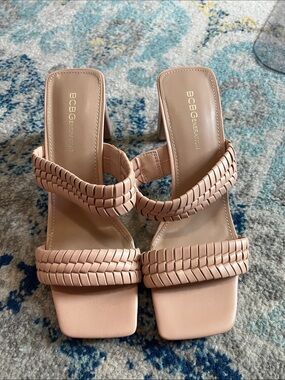 BCBGeneration Blush Braided Double-Strap Block Heel Sandals